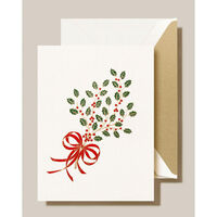 Engraved Holly Sprig Boxed Folded Christmas Cards