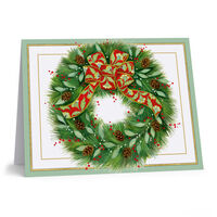 Greenery and Pinecone Wreath Folded Holiday Cards