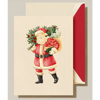 Classic Santa Folded Holiday Cards - Raised Ink