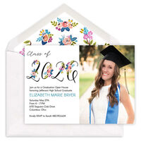 Floral Class of Photo Graduation Invitations