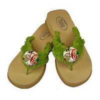 Monogrammed Lime Shaggy Flops