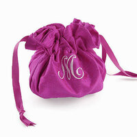 Silk Solid Embroidered Initial Jewelry Pouch