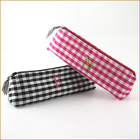 Silk Gingham Embroidered Initial Cosmetic Brush Case