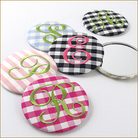 Silk Gingham Embroidered Initial Purse Mirror