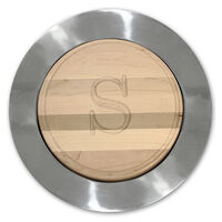 Maple Initial Cutting Board in a Mirror Finish Pewter Charger