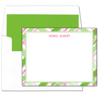 Lime Green and Pink Plaid Flat Note Cards