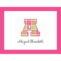 Plaid Raspberry and Lime Initial Foldover Note Cards