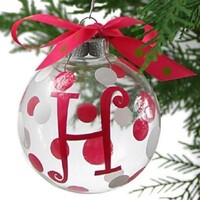 Polka Dot Hippo Glass Initial Christmas Ornaments