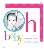 Pink Oh Baby Photo Birth Announcements