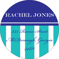 Turquoise Classic Stripe Round Address Labels