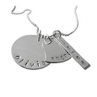 Stamped Sterling Circle, Heart and Bar Necklace