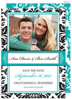 Black Damask and Turquoise Photo Save the Date Announcements
