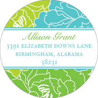 Turquoise and Green Floral Round Address Labels