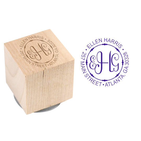 Personalized Script Monogram Wood Block Rubber Stamp