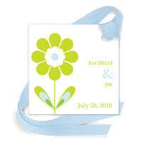 Green Blossoms Gift Tags with Attached Ribbon