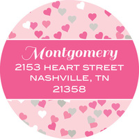 Pink Confetti Hearts Round Address Labels