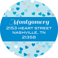 Blue Confetti Hearts Round Address Labels