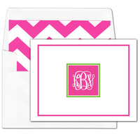 Pink and Green Mongoram Foldover Note Cards