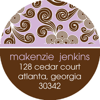 Lavender and Brown Funky Floral Round Address Labels