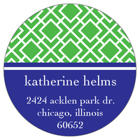 Green and Navy Geometric Print Round Address Labels