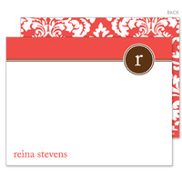 Coral Damask Back Flat Note Cards