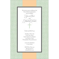 Elegant Green and Peach Cross Invitations