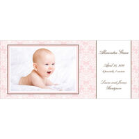 Pink Framed Damask Photo Birth Announcements