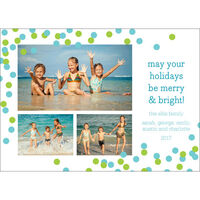 Teal and Green Confetti Holiday Photo Cards