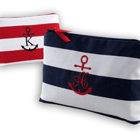 Nautical Cotton Embroidered Initial Cosmetic Bag