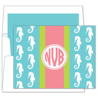 Teal Seahorse Ribbon Foldover Note Cards