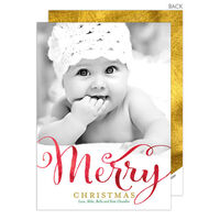 Merry Red and Gold Holiday Photo Cards