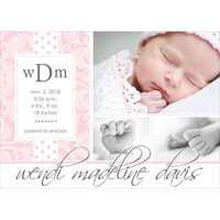 Pink and Gray Photo Birth Announcements