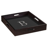 Black Wood Square Tray with Block Initial
