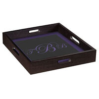 Black Wood Square Tray with Lilac Script Monogram