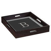 Black Wood Square Tray with Silver Block Initial