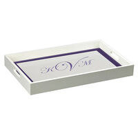 White Wood Serving Tray with Lilac Script Monogram
