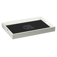White Wood Serving Tray with Etched Glass Circle Monogram