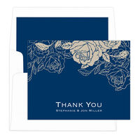 Navy Woodcut Roses Thank You Note Cards
