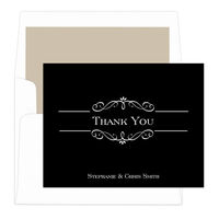 Black Elegant Scroll Thank You Note Cards