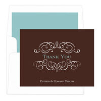 Chocolate Ornate Scroll Thank You Note Cards