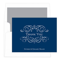 Navy Ornate Scroll Thank You Note Cards