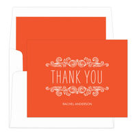 Orange Woodcut Scroll Thank You Note Cards