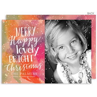 Merry Happy Watercolor Flat Holiday Photo Cards