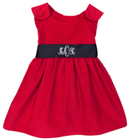 Red Corduroy Dress with Black Sash