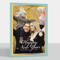 Vertical New Year Lagoon  with Gold Foil Border Photo Cards