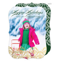 Green Holiday Damask Photo Cards
