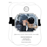 White and Black Initial Connection Photo Save the Date Cards