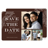 Brown Damask Photo Save the Date Cards