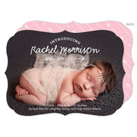 Pink and White Arrow Photo Birth Announcements