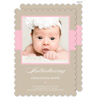 Pink and Tan Photo Birth Announcements